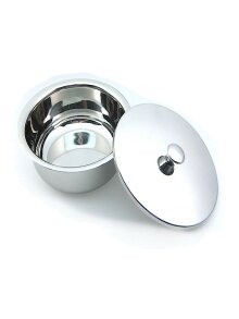 Golddachs Rasierschale mit Deckel Metall verchromt 12,5cm